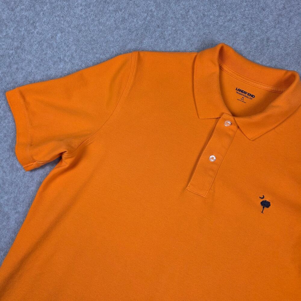 🌼Lands' End Mens Medium Orange Traditional Fit Polo Shirt SC Palmetto Tree